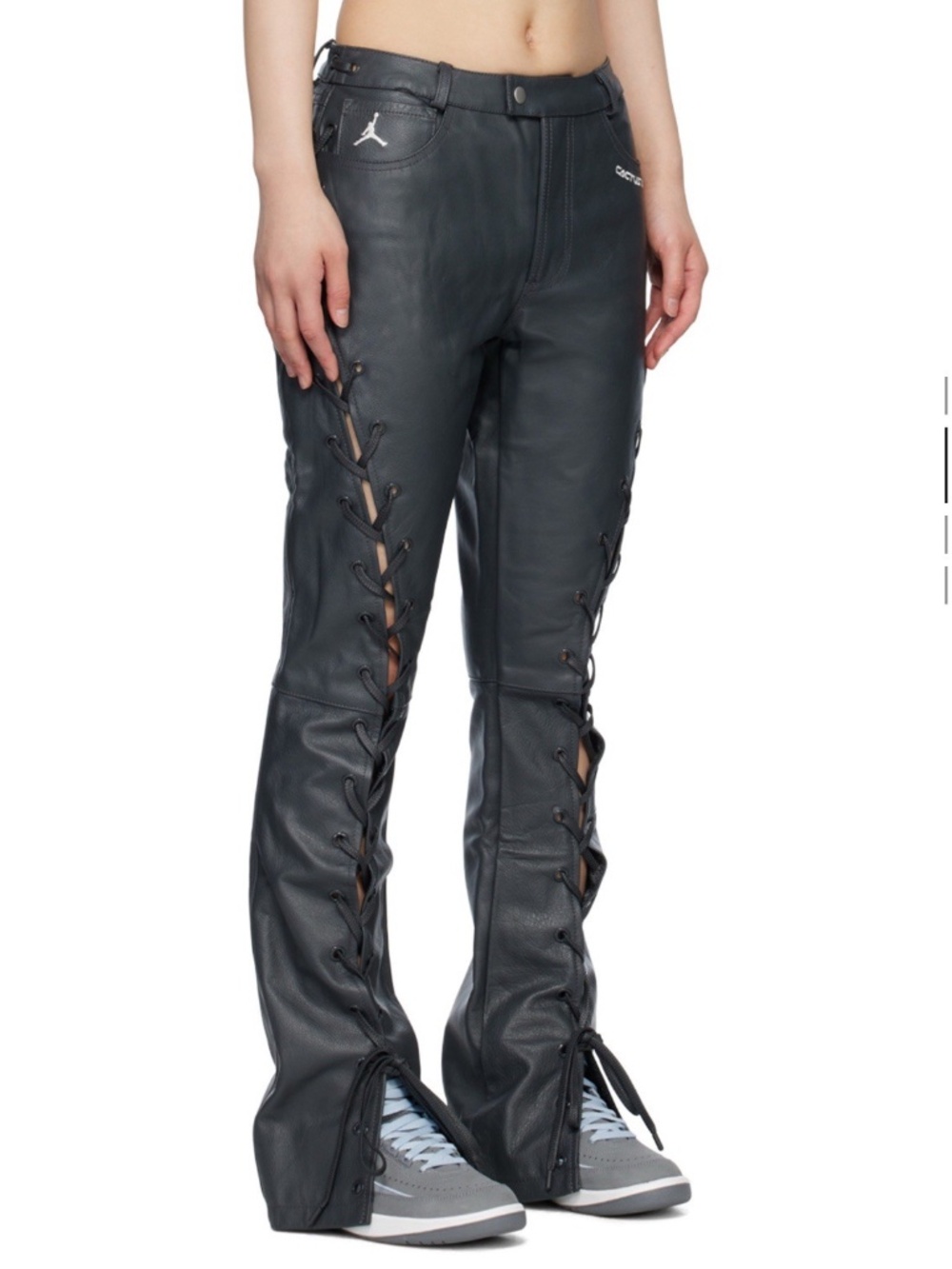 New CACTUS JACK Travis Scott x AIR JORDAN Lace Up leather flare leg pants size 4